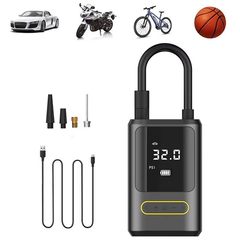 Wireless Electric Air Compressor for Tires - Portable Inflator Pump for Motorcycles, Bicycles, Boats, and Sports Balls