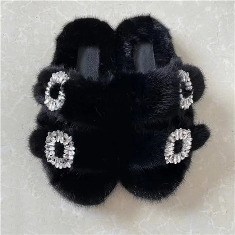 Luxury Women's Winter Fur Slippers 2024 - Real Mink Flat Indoor Footwear