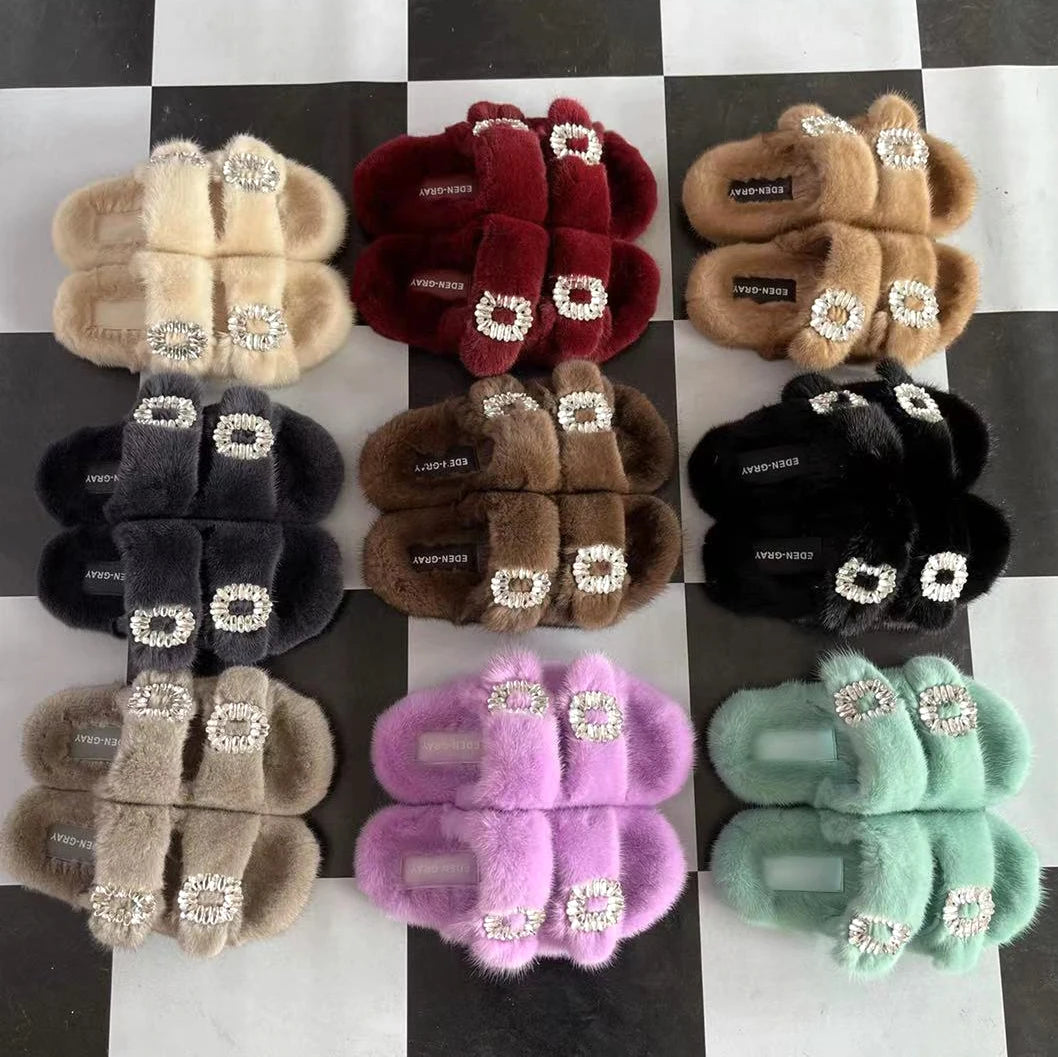 Luxury Women's Winter Fur Slippers 2024 - Real Mink Flat Indoor Footwear