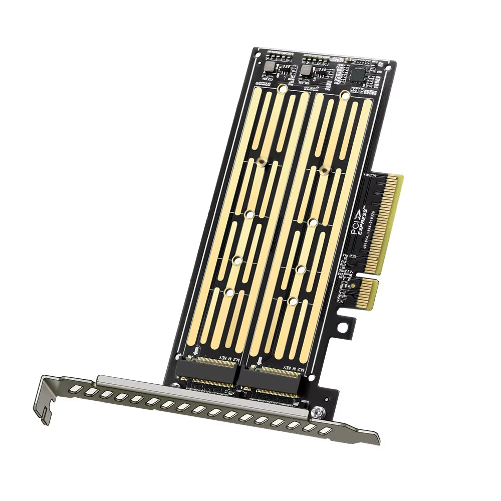 M.2 NVMe to PCIe Riser Adapter Card for Dual-Disk Interface, Gen 3, 32 Gbps Expansion for 2230/2242/2260/2280 SSDs