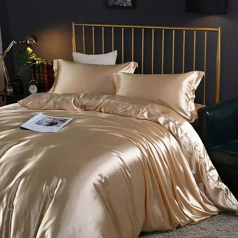 Luxury Mulberry Silk Bedding Set - High-End Queen Size Duvet Cover and Fitted Sheet for King Beds