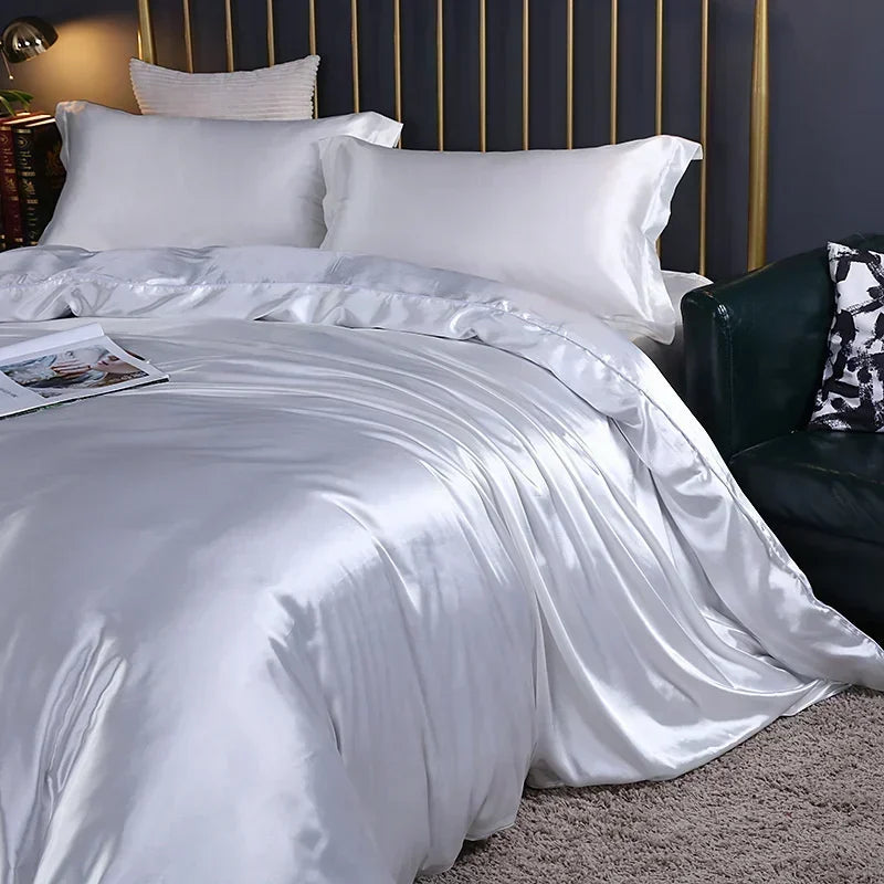 Luxury Mulberry Silk Bedding Set - High-End Queen Size Duvet Cover and Fitted Sheet for King Beds