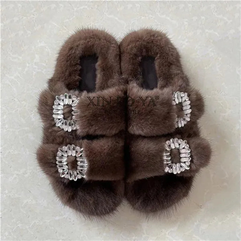Luxury Women's Winter Fur Slippers 2024 - Real Mink Flat Indoor Footwear