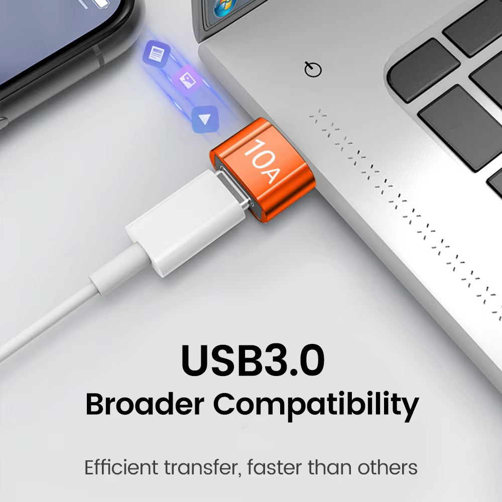 10A USB Type-C to USB-A Adapter, USB 3.0 OTG Converter for MacBook, iPad, Huawei, Xiaomi, and Samsung Devices