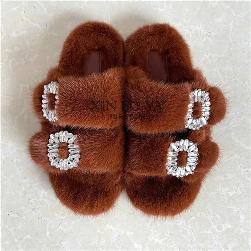 Luxury Women's Winter Fur Slippers 2024 - Real Mink Flat Indoor Footwear
