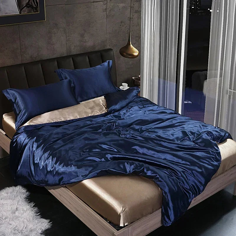 Luxury Mulberry Silk Bedding Set - High-End Queen Size Duvet Cover and Fitted Sheet for King Beds