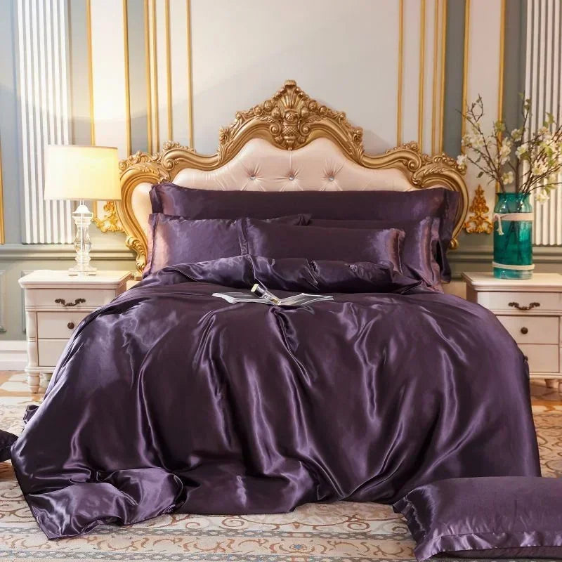 Luxury Mulberry Silk Bedding Set - High-End Queen Size Duvet Cover and Fitted Sheet for King Beds