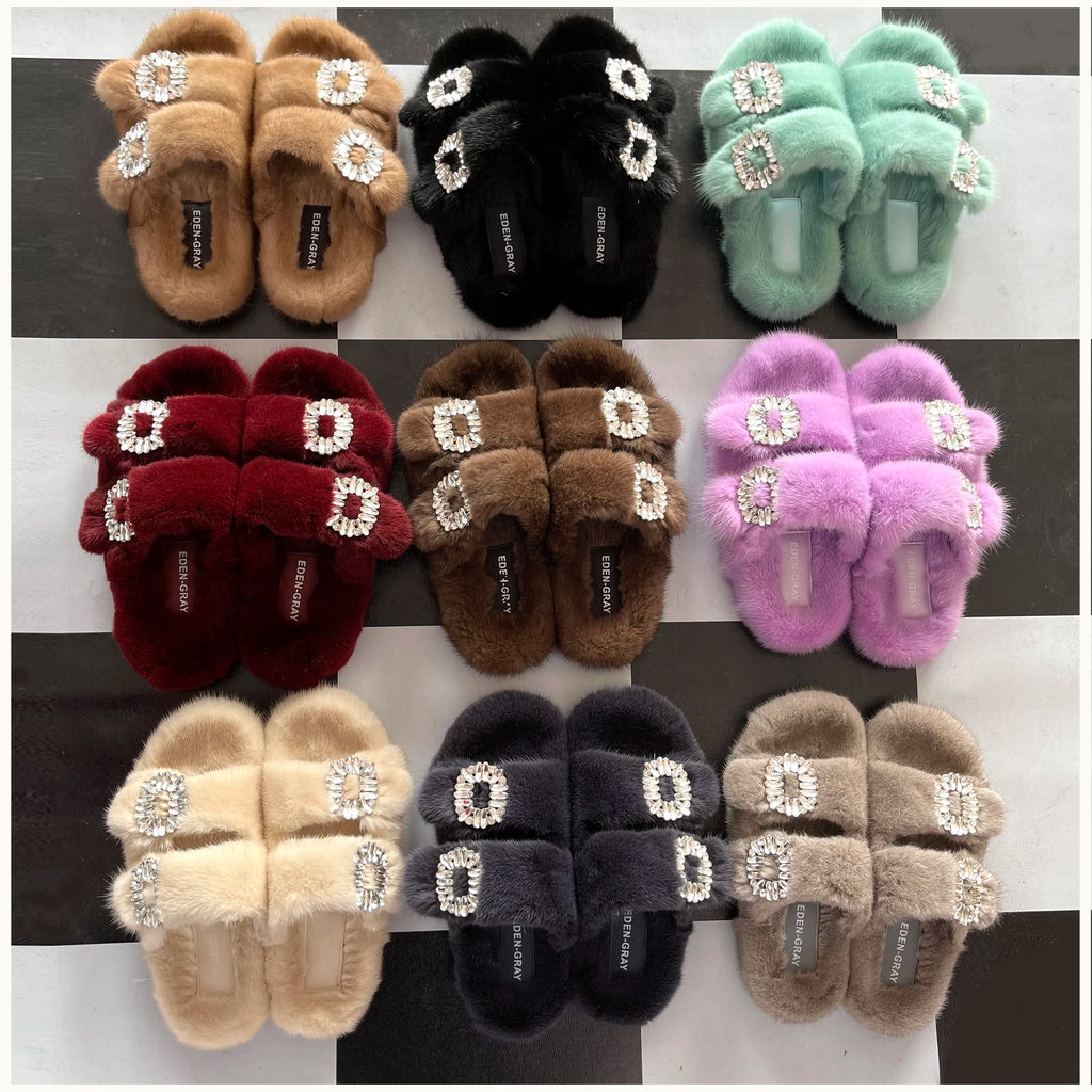 Luxury Women's Winter Fur Slippers 2024 - Real Mink Flat Indoor Footwear