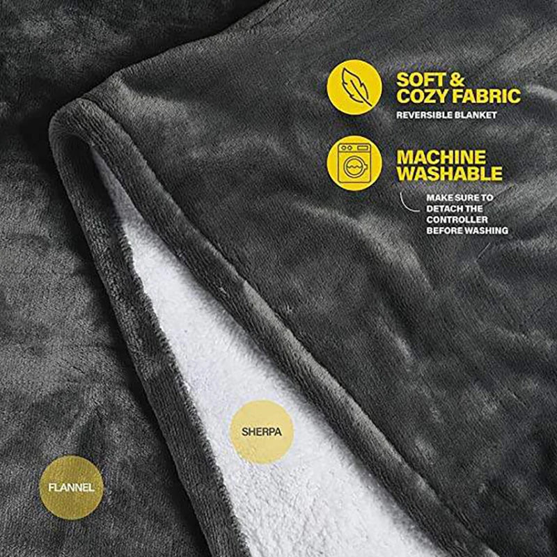 Acarps Electric Heated Blanket with Flannel and Sherpa Fabric, 6 Heat Settings, 10-Hour Auto-Off Timer, and Overheat Protection
