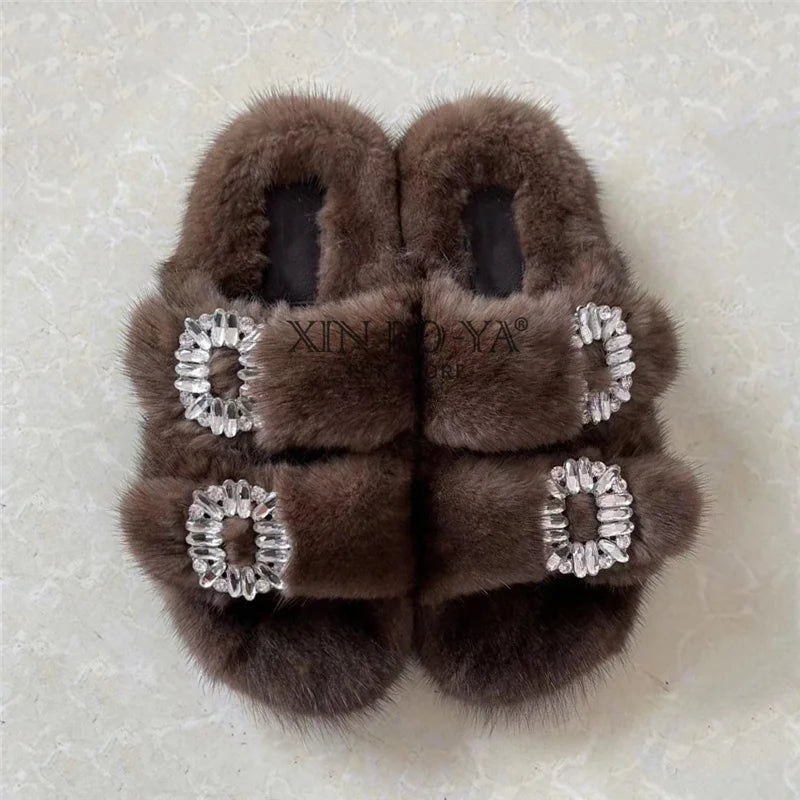 Luxury Women's Winter Fur Slippers 2024 - Real Mink Flat Indoor Footwear