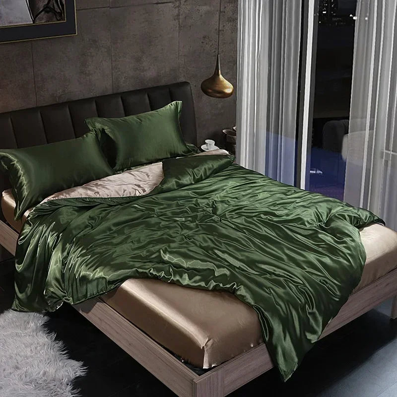Luxury Mulberry Silk Bedding Set - High-End Queen Size Duvet Cover and Fitted Sheet for King Beds