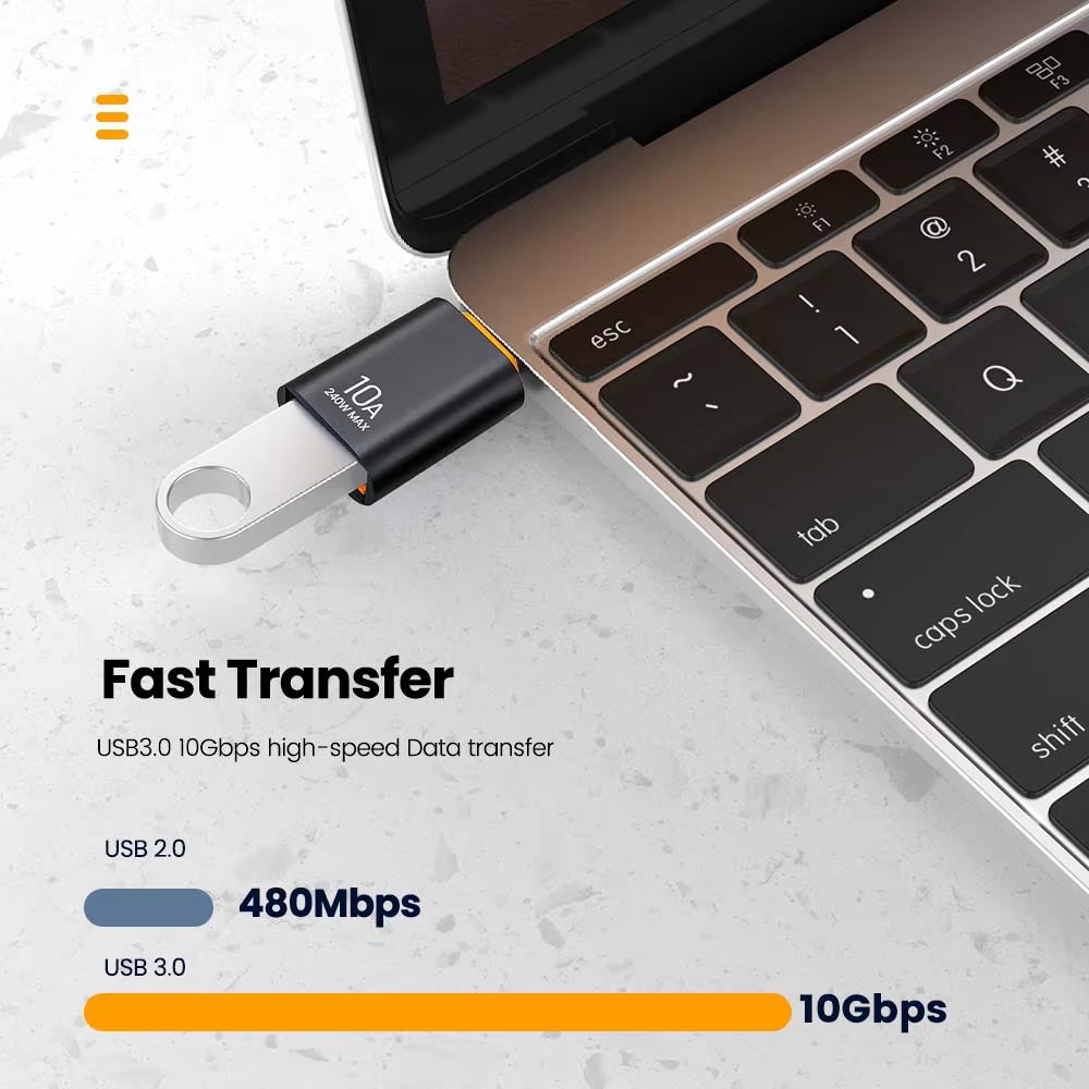 10A USB Type-C to USB-A Adapter, USB 3.0 OTG Converter for MacBook, iPad, Huawei, Xiaomi, and Samsung Devices