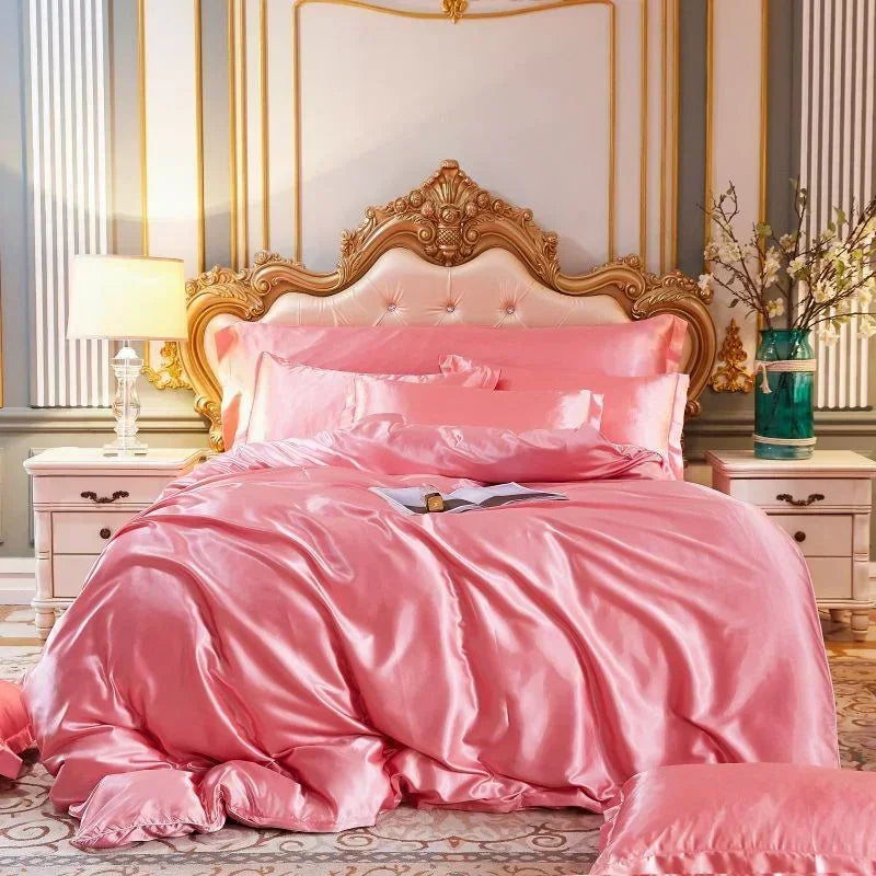 Luxury Mulberry Silk Bedding Set - High-End Queen Size Duvet Cover and Fitted Sheet for King Beds