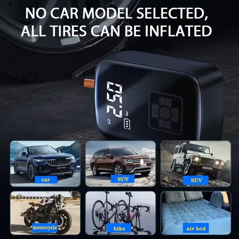 Wireless Electric Air Compressor for Tires - Portable Inflator Pump for Motorcycles, Bicycles, Boats, and Sports Balls