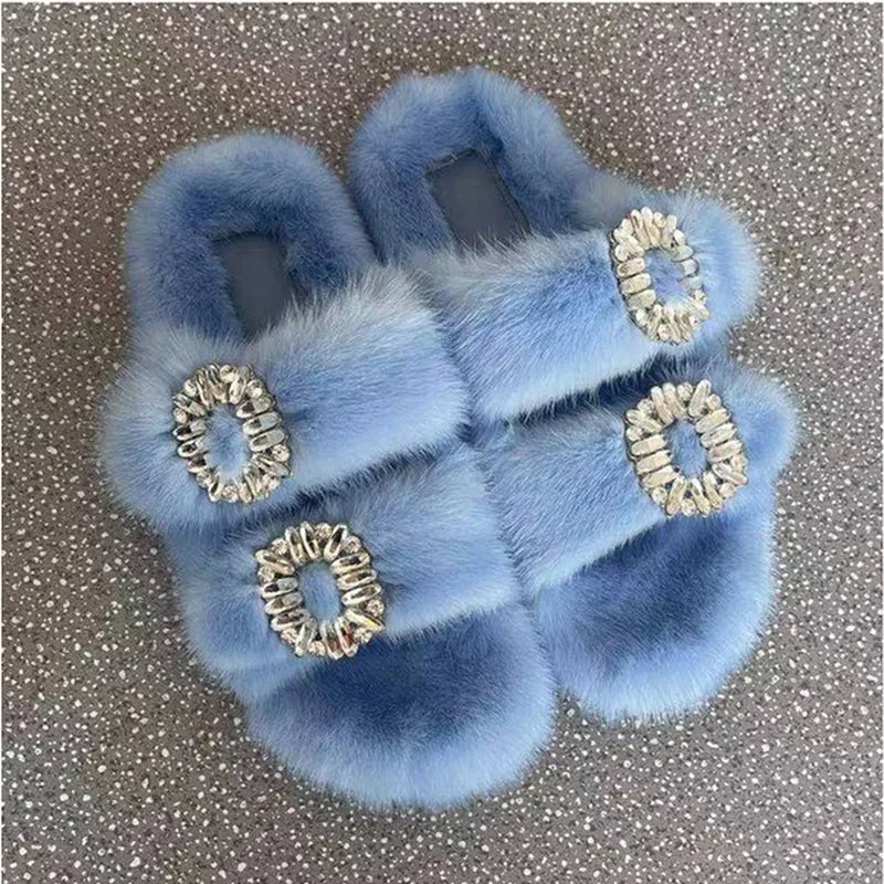 Luxury Women's Winter Fur Slippers 2024 - Real Mink Flat Indoor Footwear