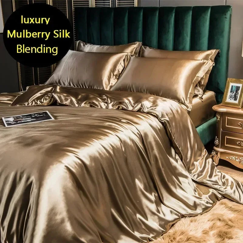 Luxury Mulberry Silk Bedding Set - High-End Queen Size Duvet Cover and Fitted Sheet for King Beds