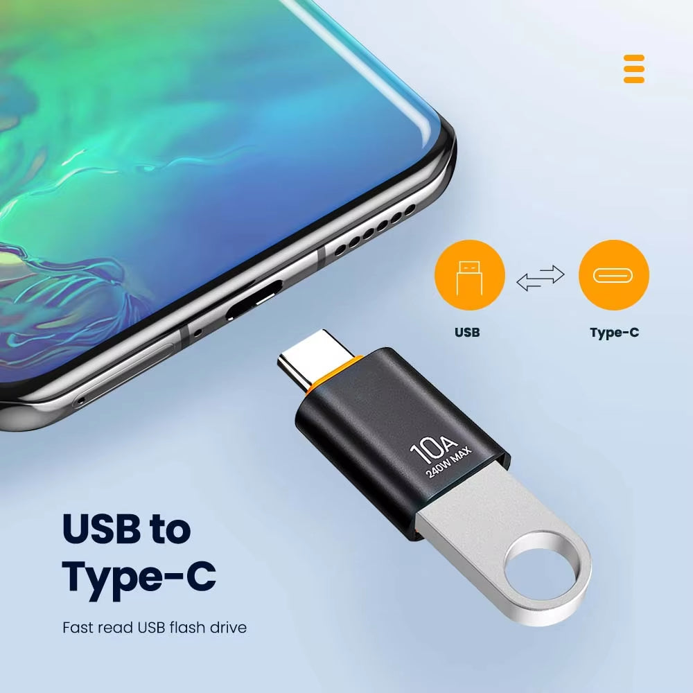 10A USB Type-C to USB-A Adapter, USB 3.0 OTG Converter for MacBook, iPad, Huawei, Xiaomi, and Samsung Devices