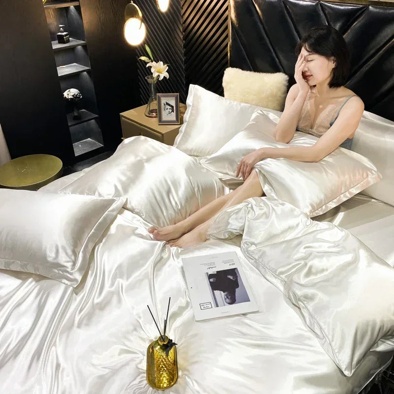 Luxury Mulberry Silk Bedding Set - High-End Queen Size Duvet Cover and Fitted Sheet for King Beds